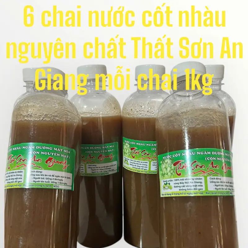 6 chai nước cốt Nhàu ngâm đường cát vàng mật mía không biến đổi gen chai 1kg, chính hiệu Thất Sơn An Giang 6 chai 6kg 3