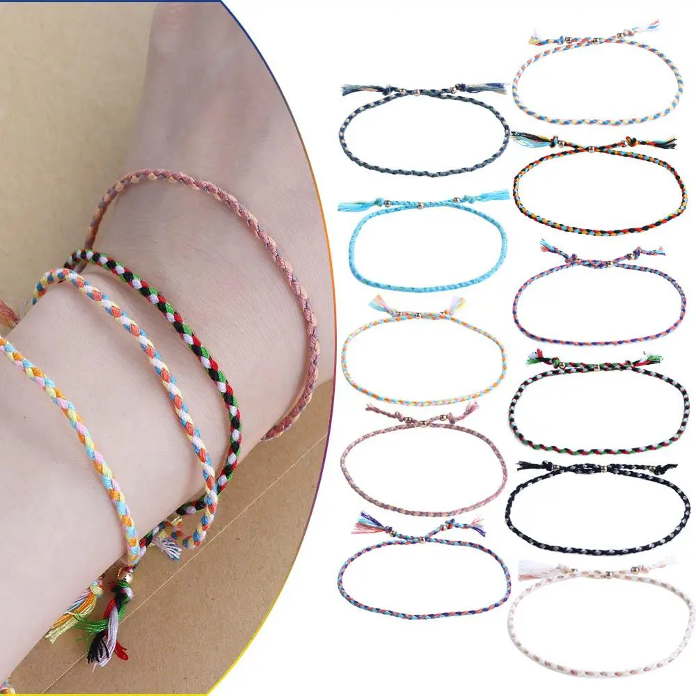 Gelang bohemian boleh laras berwarna-warni untuk kanak-kanak perempuan, hadiah untuk wanita, aksesori fesyen, gelang tenunan, jalinan, tali tangan, benang poliester