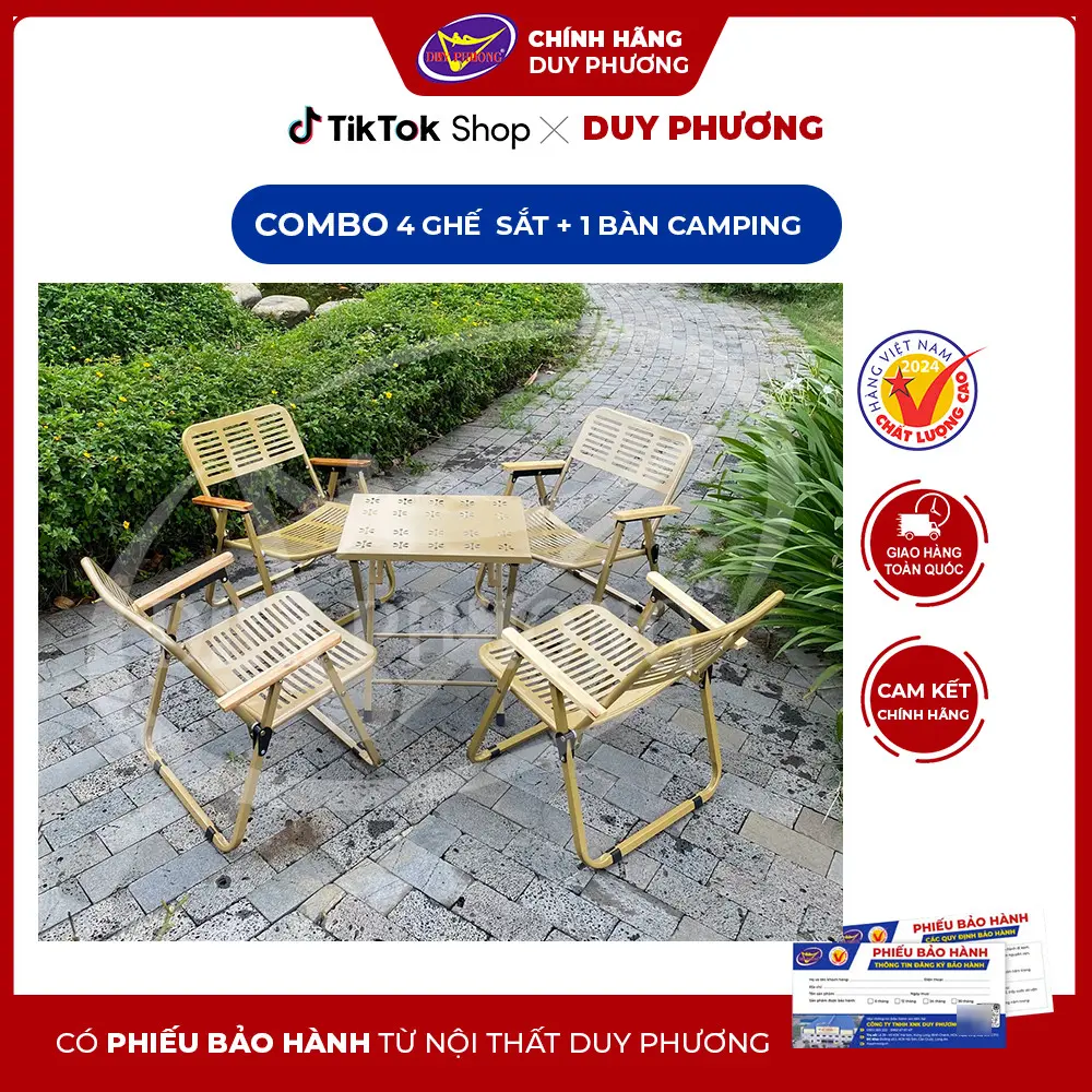 (Mẫu Độc Quyền) Bộ 4 ghế Full Sắt Sơn Tĩnh Điện ống vuông Loại Dày và 1 Bàn Camping, sản xuất tại Duy Phương BH 12 tháng