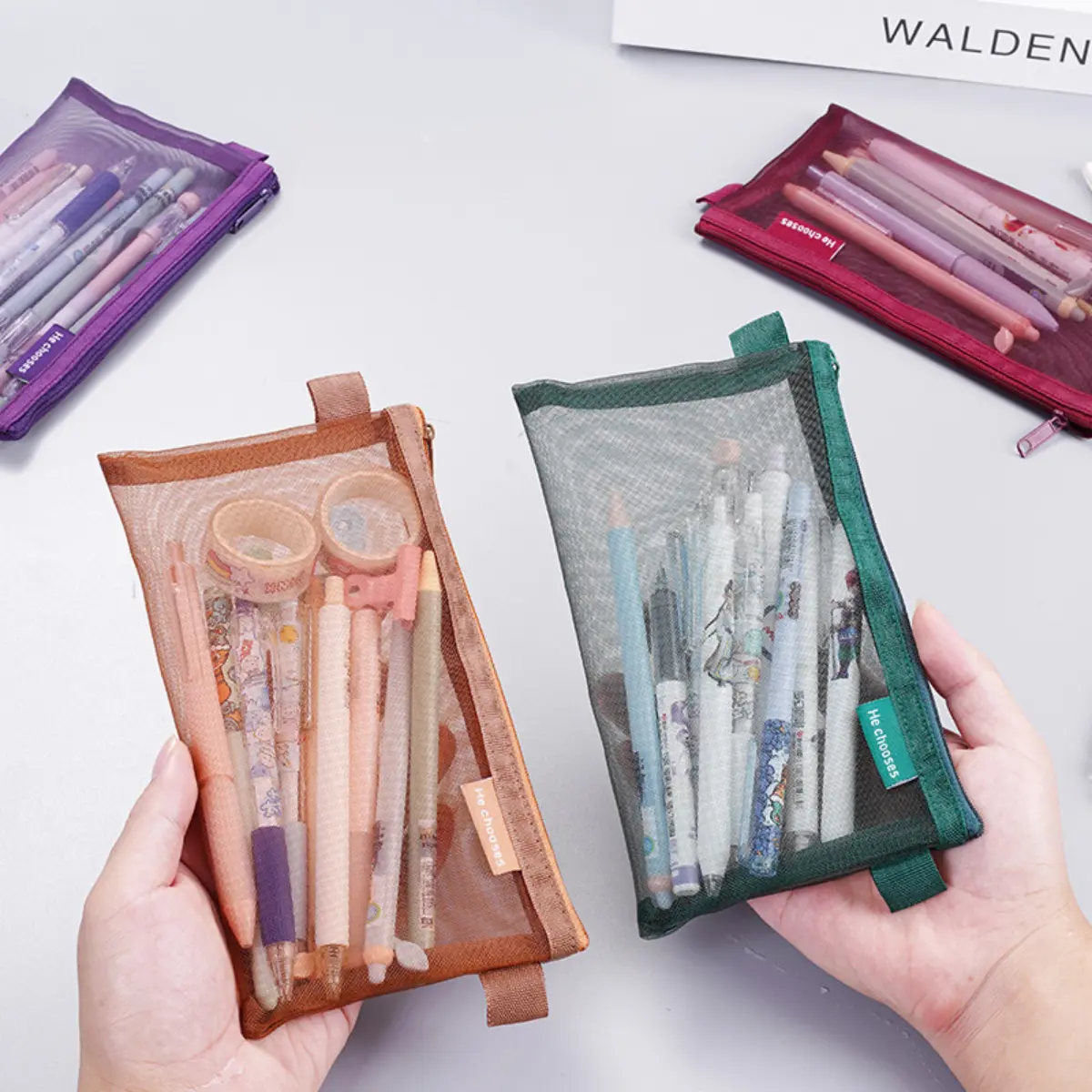 AOR Pencil Case Transparent Net Kotak Pensil Clear Zipper Clear Storage Pouch Pen Organizer Mesh Student Colourful Stationary Holder Pensel Box School Office
