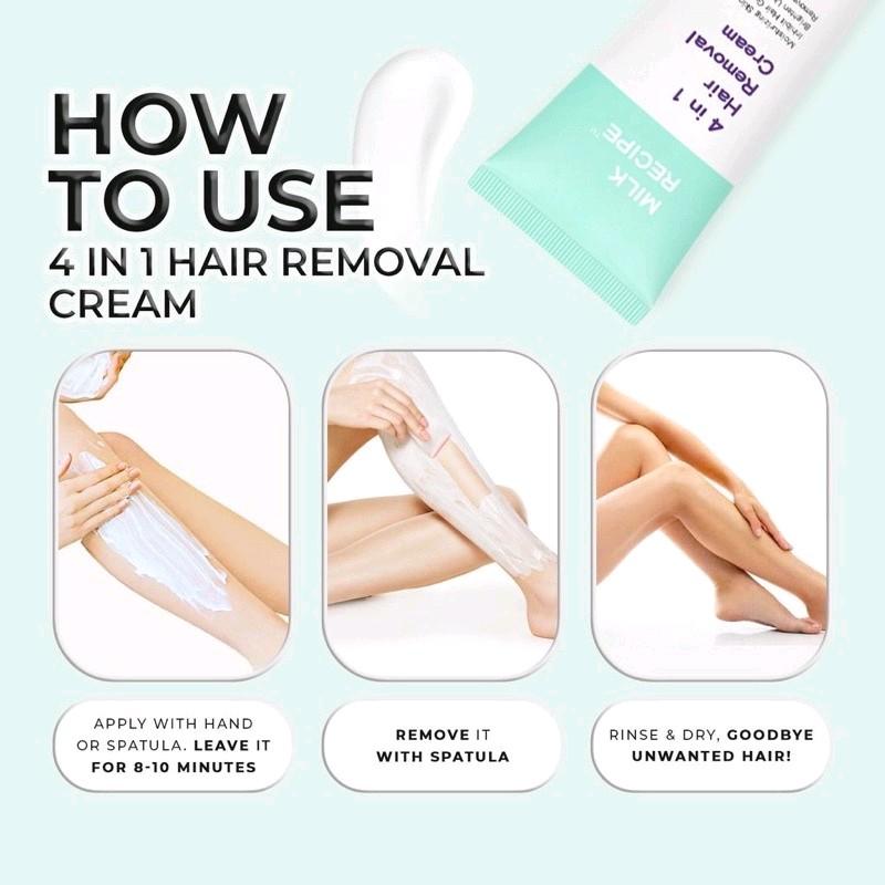 Milk Recipe 4 in 1 Hair Removal Cream 70 gram - Krim Waxing Non-Irritating Perontok Bulu Ketiak Melembabkan Niacinamide 3