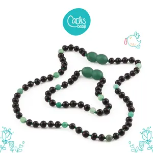 AG66 V2 Kalung dan Gelang Amber Tumbuh Gigi Bayi dengan Green Frost Agate By Carlis Baby