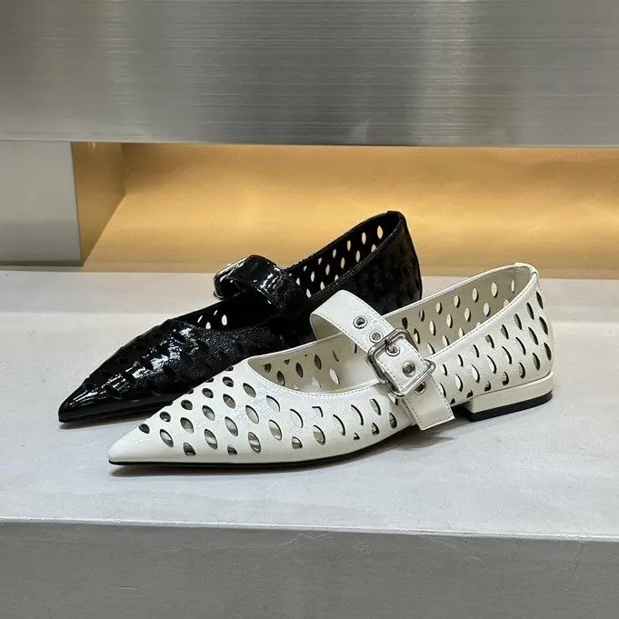 mesh low heels for women Large size Thick heel rubber buckle