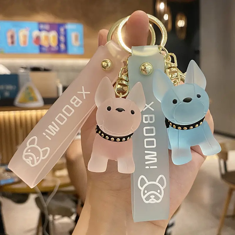 Creative Crystal French Bulldog Keychain Transparent Puppy Car Key Ring for Men Cute Cartoon Couple Backpack Pendant for Women