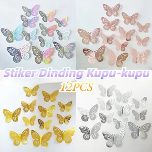 12 Pcs Stiker Dinding Kupu-kupu Berongga 3D Stiker Dinding Dekorasi Rumah DIY Dekorasi Pesta Ulang Tahun Pernikahan Stiker kupu kupu hiasan dekorasi