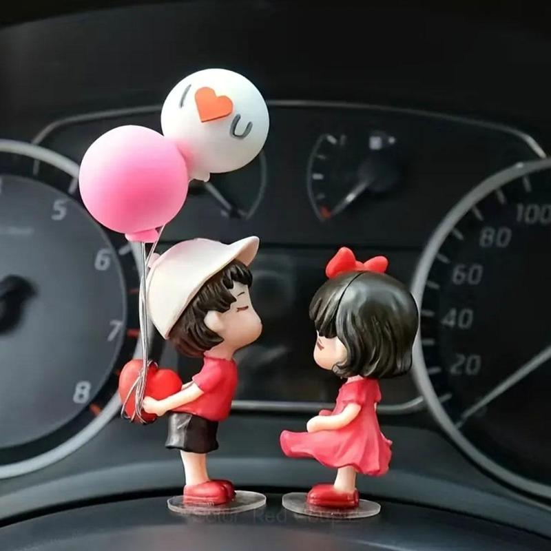 Cartoon Couple Design Car Decoration, Cute Balloon Couple Car Ornament with 4 Sticker, Car Dashboard Ornaments, Car Interior Accessories for Women & Girls 1