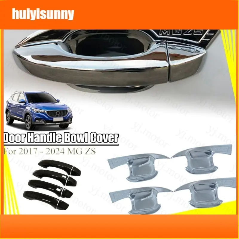HYS For 2017 to 2024 MG ZS Door Handle Bowl Cover Garages MG ZS EV Door Handle Cover ABS Carbon Fiber Pattern Protector Exterior Accessories