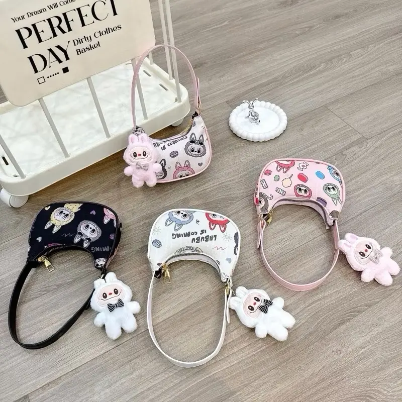Túi Kẹp Nách Mini Labubu kèm gấu hoạ tiết Siêu Xinh CHo Bé Kem Voi