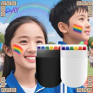 Cat Wajah & Tubuh 6 Warna Pelangi untuk Anak Face Painting Aman untuk Pesta Halloween Sepak Bola & Aktivitas DIY