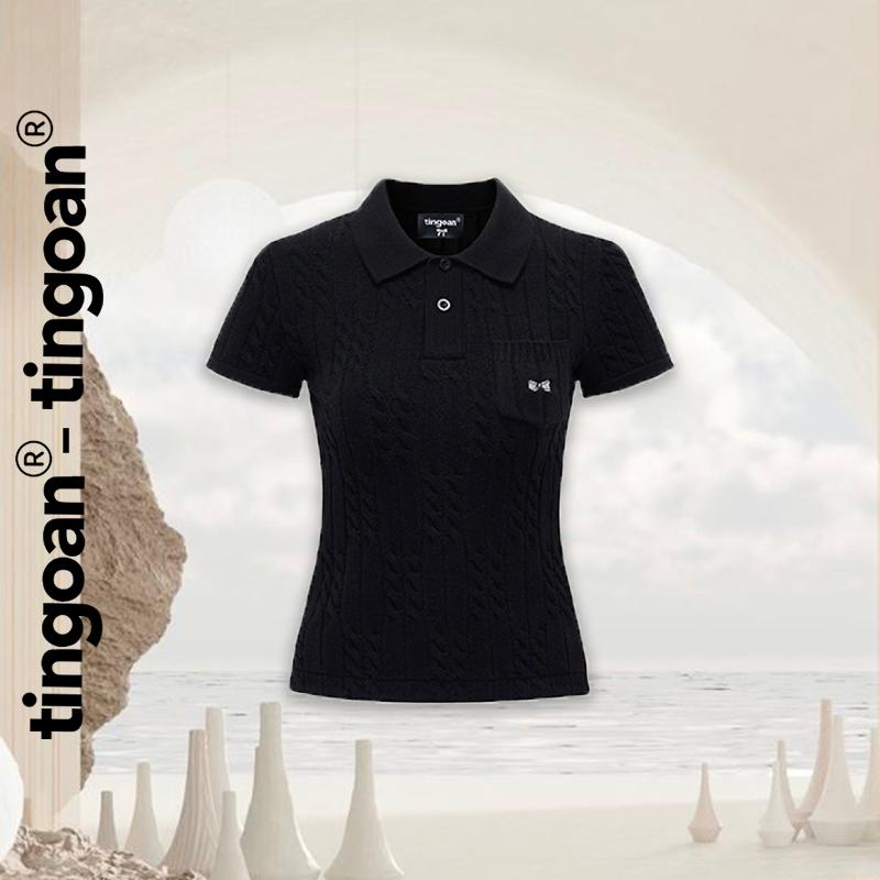 TINGOAN - Áo len xù POLO cổ bẻ đen phối túi hm ngực ĐEN POLO BABY TOP/BL (không bao gồm khăn choàng cổ)