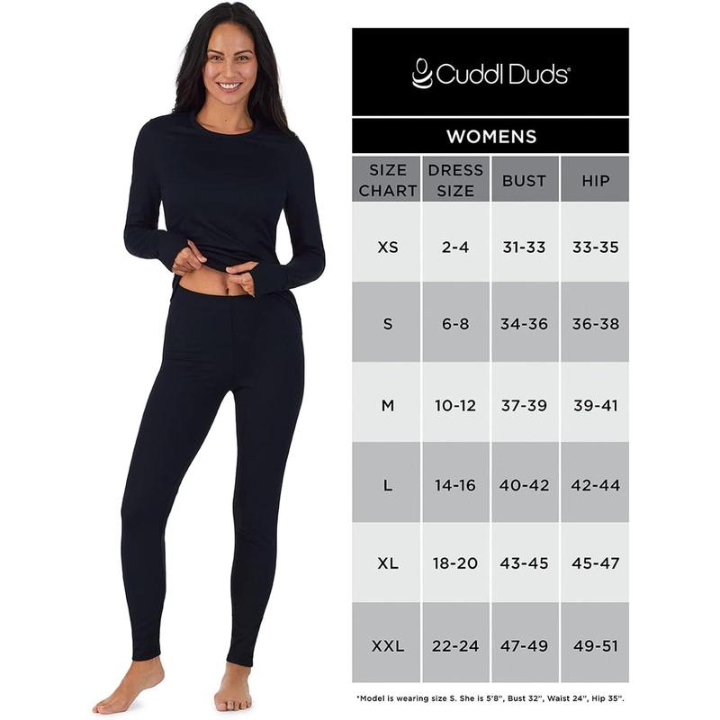 TikTok Shop Cuddl Duds Thermal Long Sleeve Shirt and Leggings Set for Women Fleece Lined Top and Bottom Base Layer Long Johns