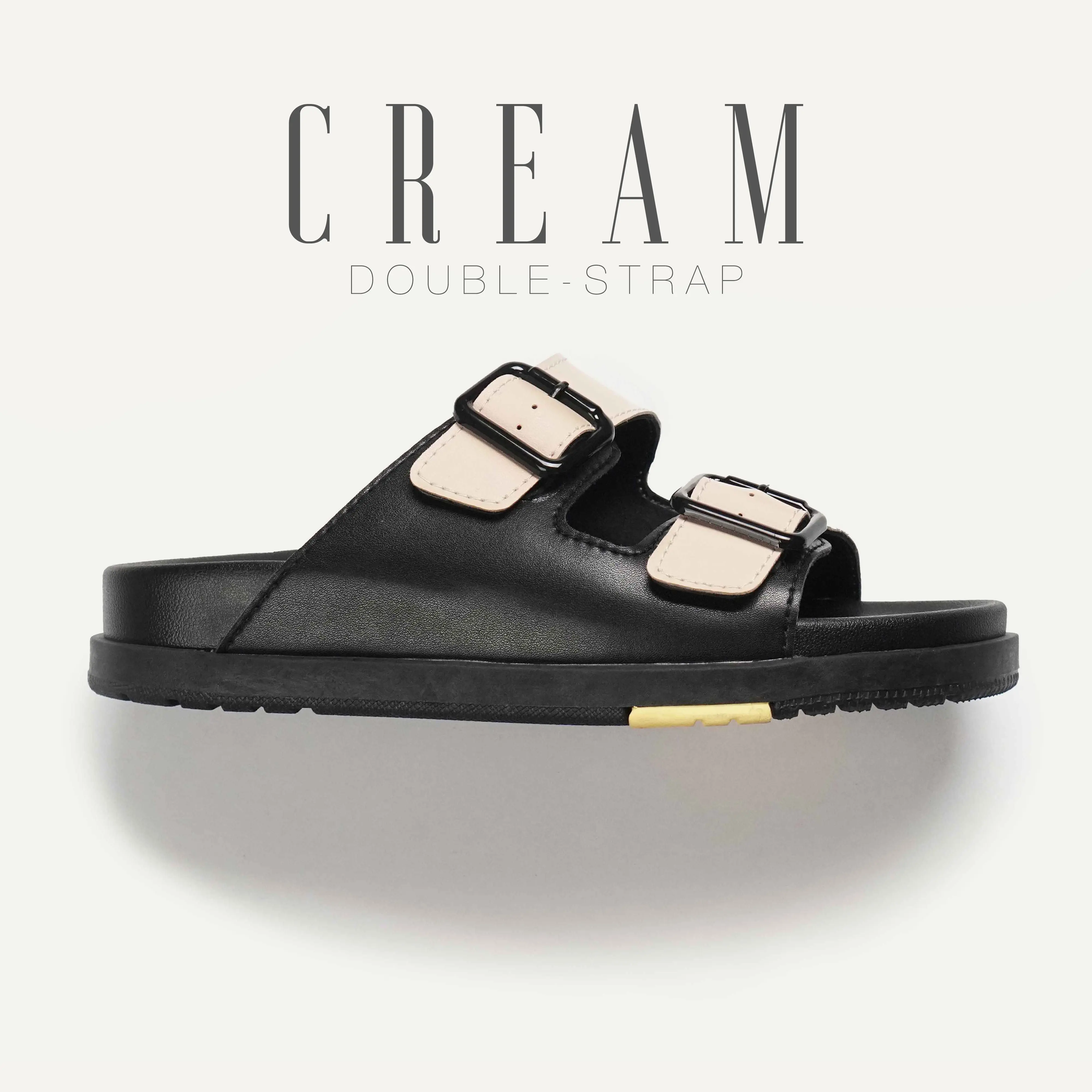 Dép cao su thời trang DOUBLE STRAP CREAM, DéP đế bánh mì chống nước có size lớn Nam Đế Bằng Sandal