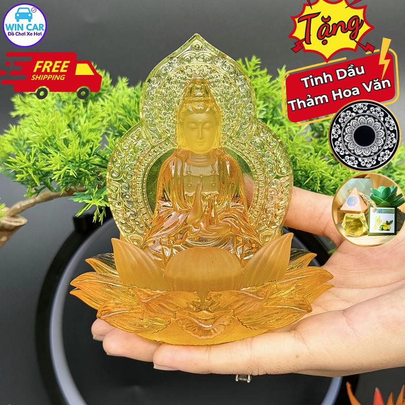 Phật Quan Âm Ngồi Đài Sen 2 Mặt Đá Lưu Ly - Trang trí Taplo xe, trang trí Nội Thất Ô tô. Decor Decor Phòng - Xe Hơi