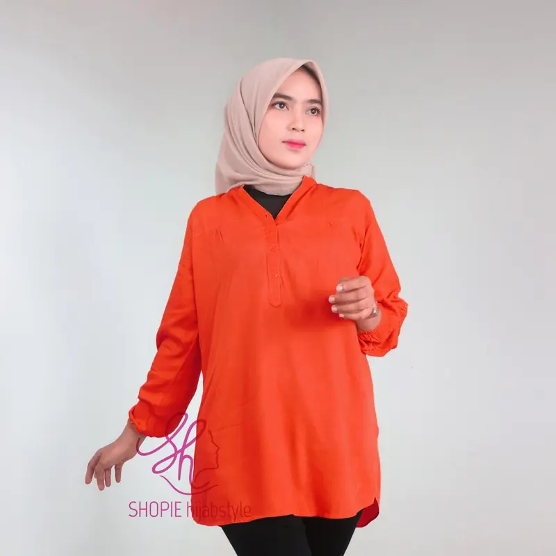 Blouse Rayon Jungle Orange - Blus Katun Polos Orens - Baju JUMBO - Atasan Wanita Kekinian - Kemeja Kerja 3