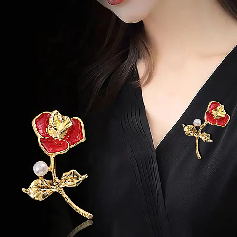 【Liuoopui】Bros Mutiara Mawar Elegan, Serbaguna, Pin Jas, Dekorasi Mantel Modis