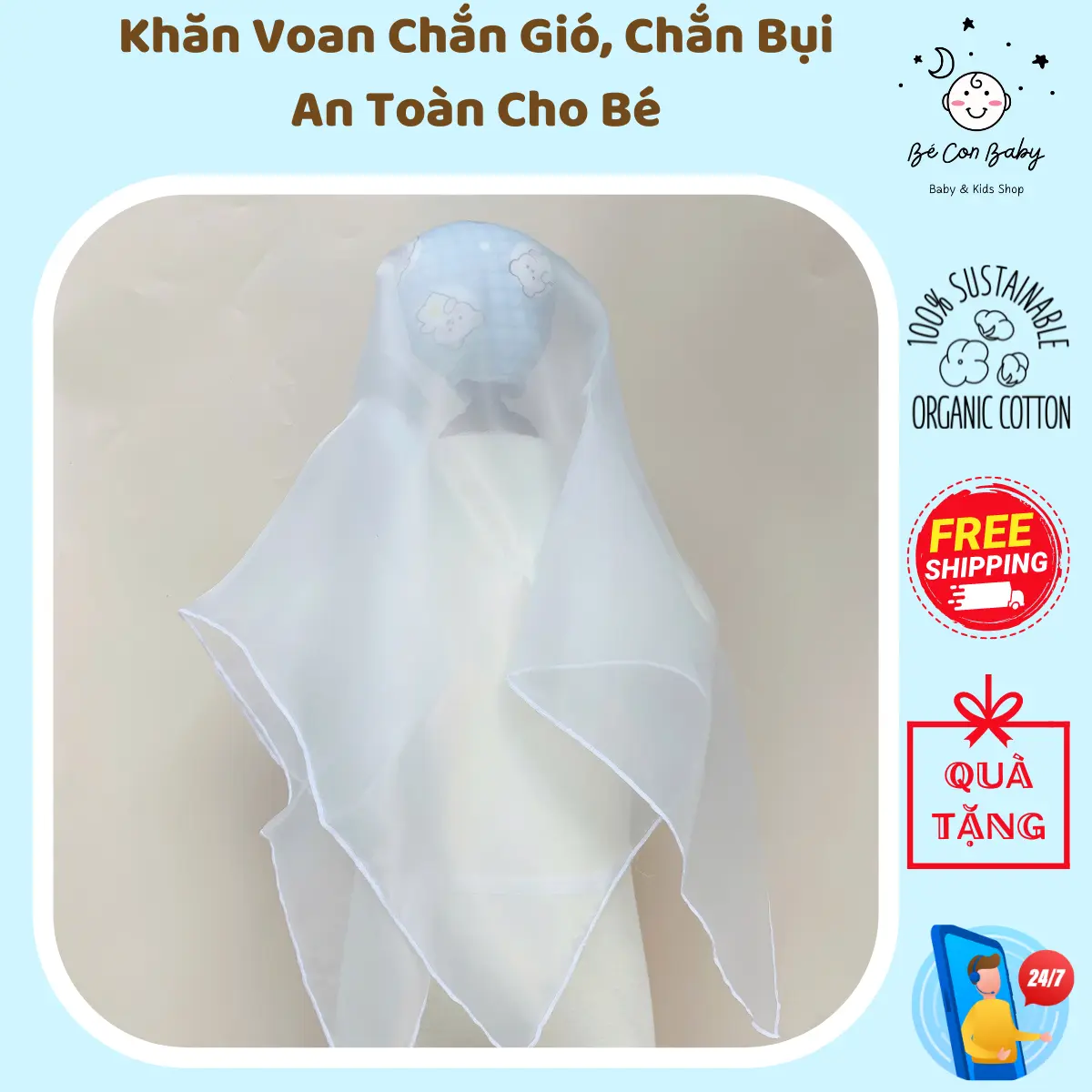 Khăn Voan Chắn Gió Chắn Bụi Cho Em Bé Đi Đường Loại Dầy Dặn Đặc Biệt Tốt - Bé Con Baby