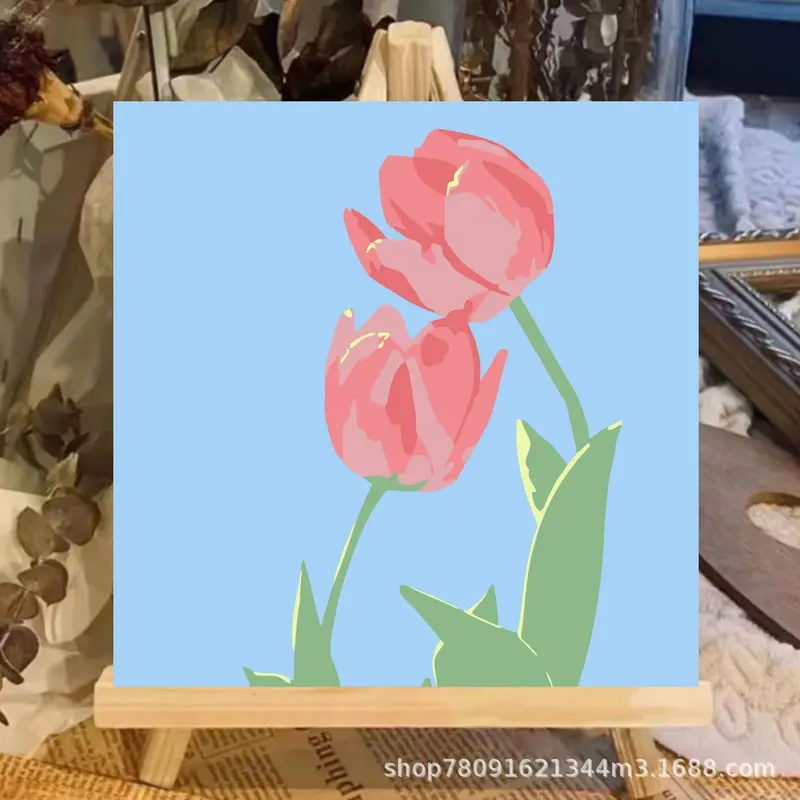 Tranh Sơn Dầu Kỹ Thuật Số, Hoa Và Phong Cảnh, Tự Làm, 30 * 30cm, Tranh Thủ Công Tô Màu, Tô Màu Tay Cho Trẻ Em, Có Thể Dùng Làm Đầy, Tranh Sơn Dầu Kỹ Thuật Số Hoa Tulip 8