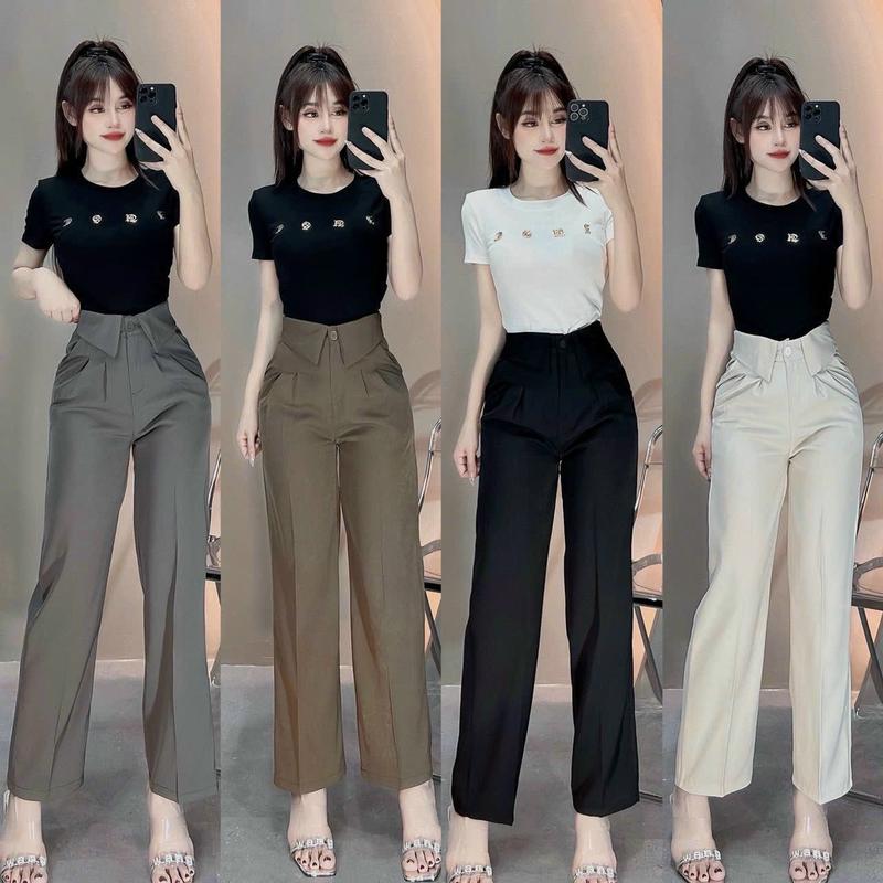 Quần ống rộng, quần ống suông thiết kế lưng cao cạp bẻ 2 bên chất vải ruby hàn mềm mại - AM.clothing25