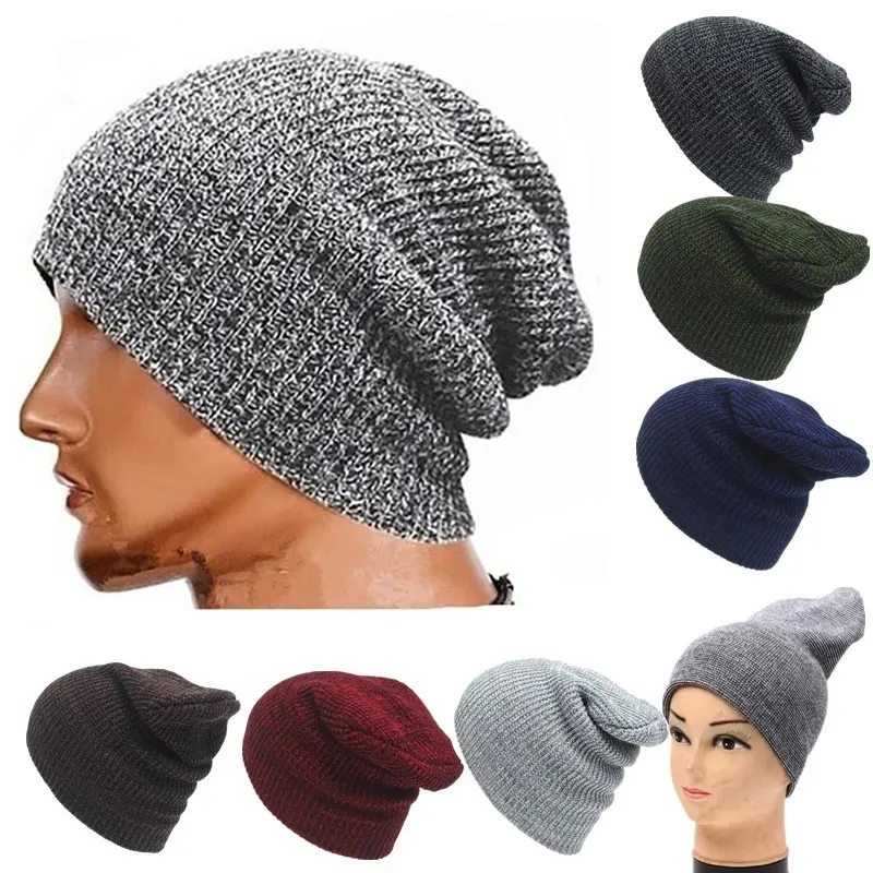 Winter Casual Cotton Knit Hat Men Baggy Beanie Hat Crochet Outdoor Ski Cap Street Dance Mask