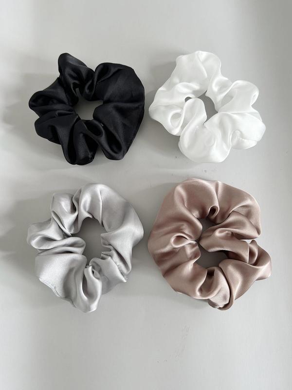 4pcs Women's Simple Plain Polyester Satin Scrunchie, Mixed Color Hair Tie, Casual Daily Hair Accessories, Fashion Accessories For Daily Use 4
