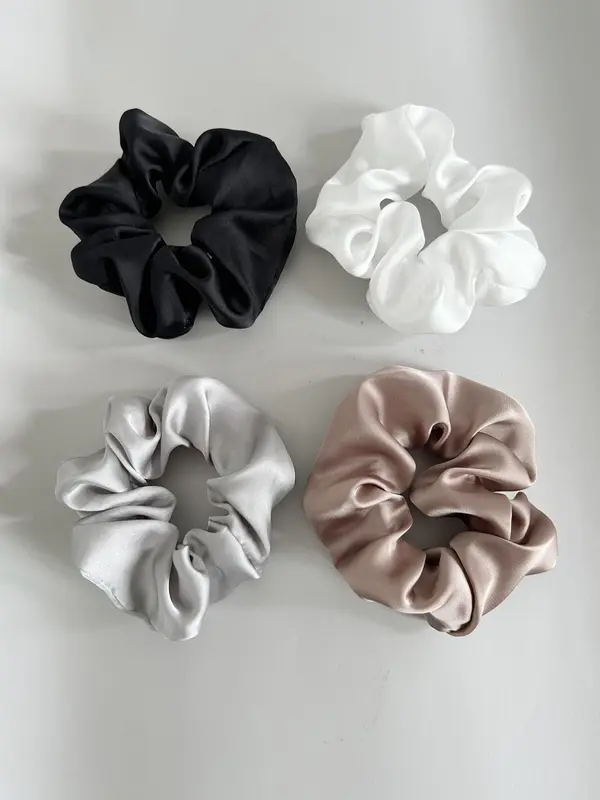 4pcs Women's Simple Plain Polyester Satin Scrunchie, Mixed Color Hair Tie, Casual Daily Hair Accessories, Fashion Accessories For Daily Use 4