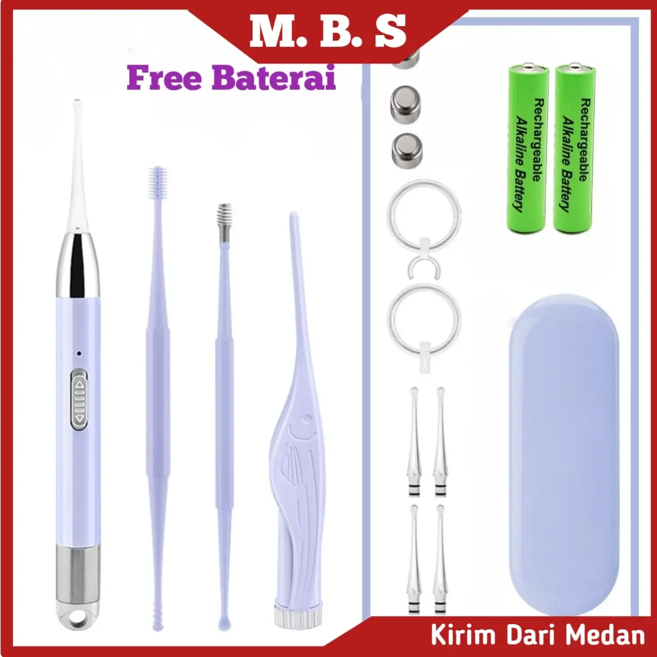 Pembersih Telinga LED / Alat Pembersih Telinga Bayi / 4 in1 Pembersih Telinga Bayi LED Rechargeable Korek Upil Kuping Bayi Silikon