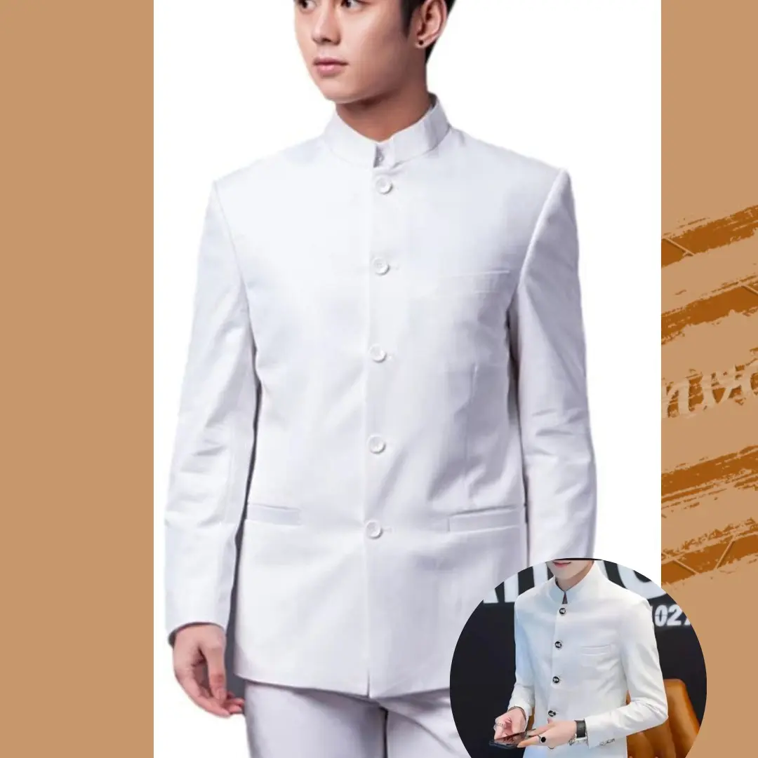 JASKO/JAS KOKO MANDARIN Hitam Polos Katun Biru Kancing Panjang Seragam Muslim Bordir