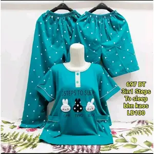 Baju tidur //piyama 3in1 kancing hidup 1Kaos 2Celana pendek dan Panjang Nyaman dan murah Kaos Celana Dewasa Cantik