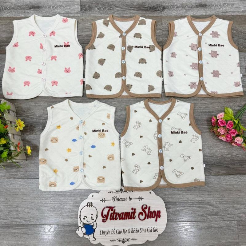 Áo gile MinkiBae vải trần bông hoạ tiết mặc thu đông cho bé
