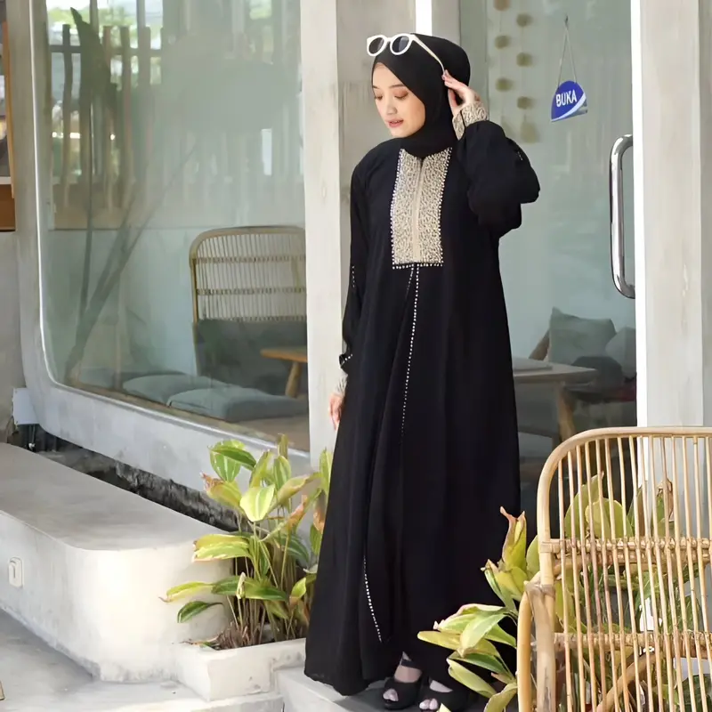 Gamis Abaya EYLUL Ibu Atau Anak Hitam Bordir Busui Dress maxi wanita muslimah lebaran murah elegant remaja kekinian lokal 3