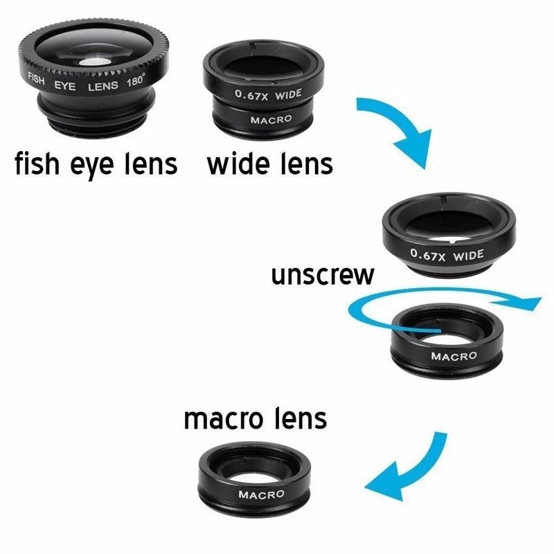 Product Introduction of 3 in 1 Fisheye Phone Lens Wide Angle Zoom Lens Fish Eye Macro Lenses Camera Kits With Clip Lens On The Phone For All Smart Phone 4