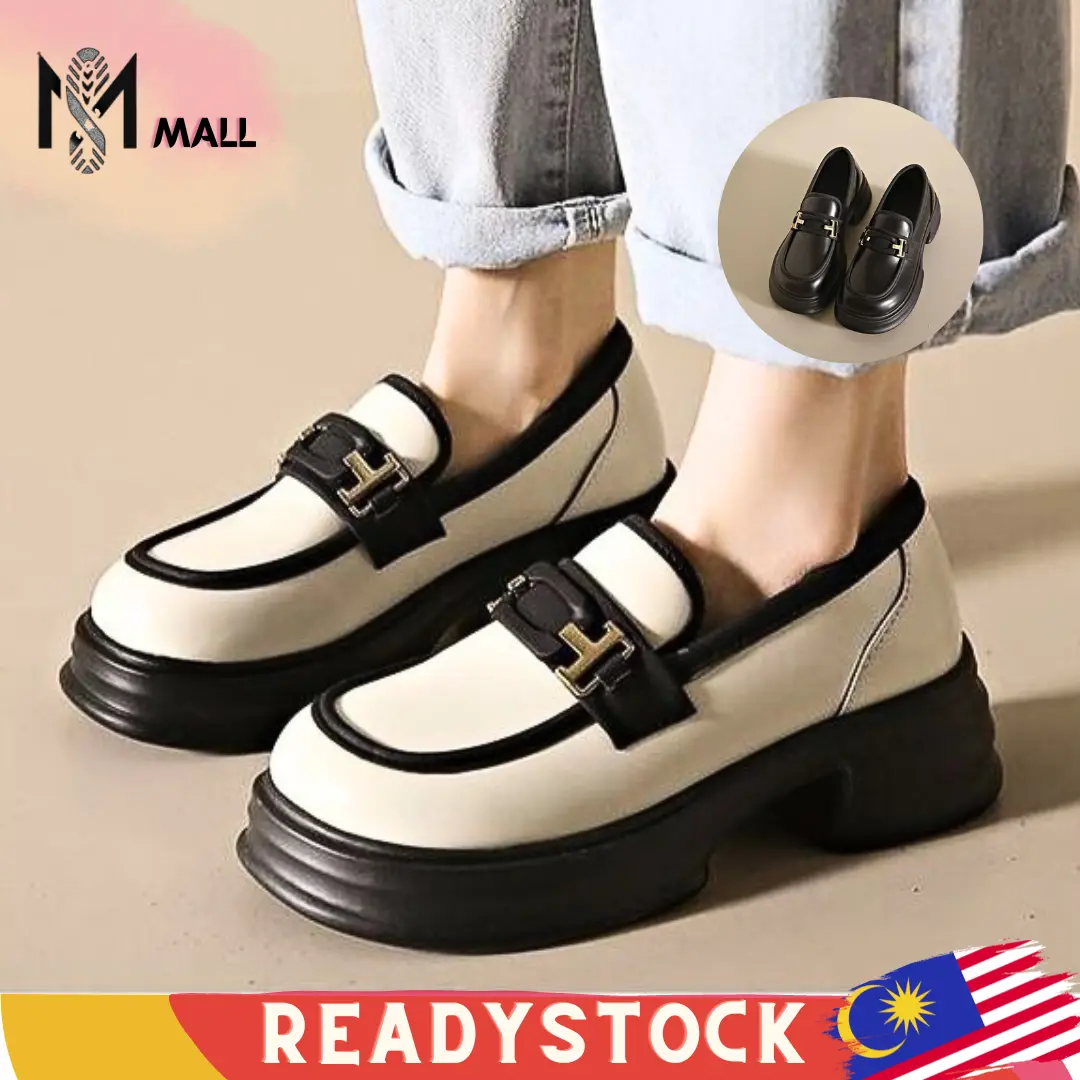 SM LOAFERS READY STOCK 2023 new spring autumn muffin retro thick-soled fashion versatile color matching high heels Black Shoes