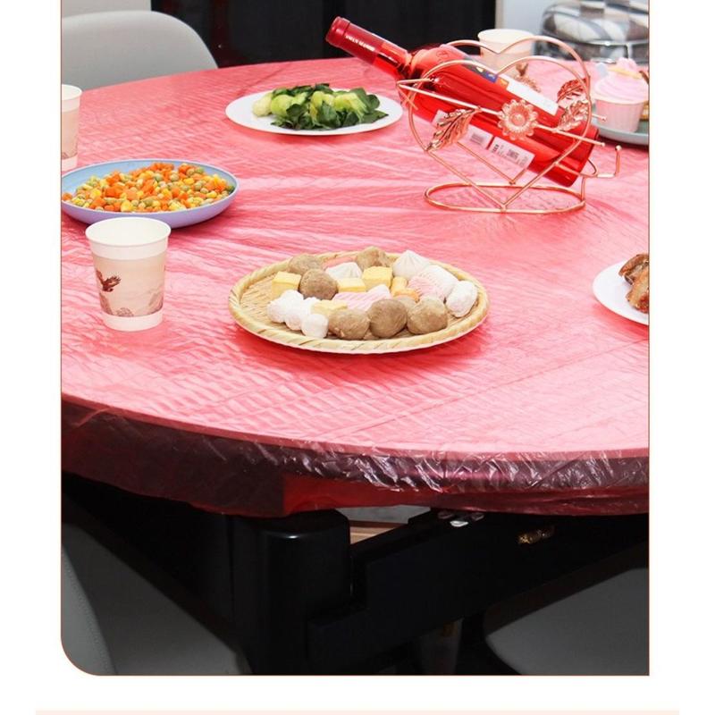 Product Introduction of 10pcs Universal 1.2/1.4/1.6/1.8M Disposable Drawstring Table Cover Waterproof Oil-proof Disposable Tablecloth Thickened Red Round Tablecloths Party Wedding Picnic 27