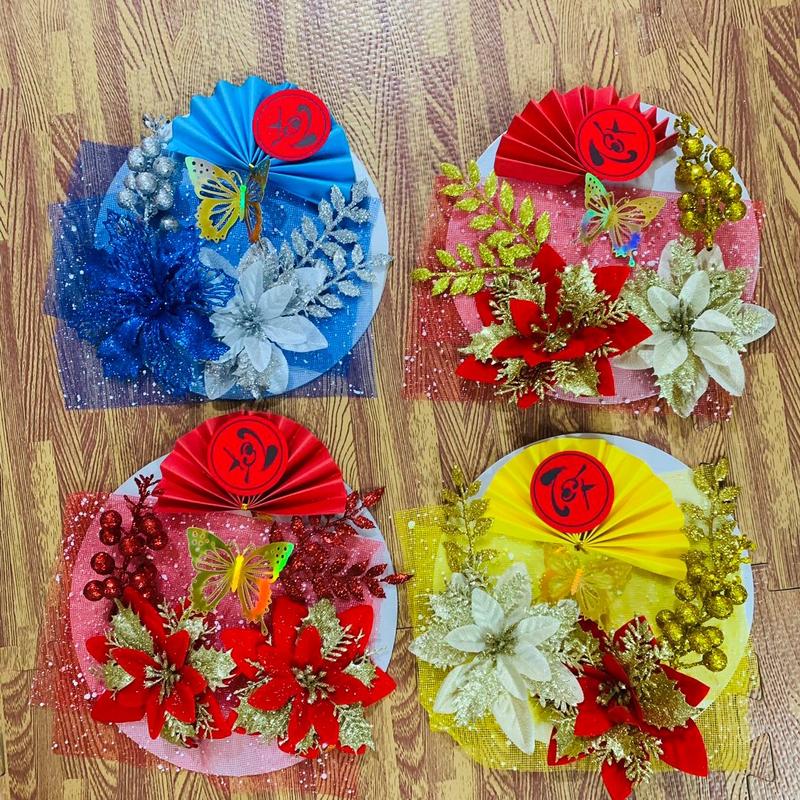   Mã A03  Combo 5 Set Tráp Tết mix bướm+ lưới bo đế cao cấp làm tháp bánh nước,trang trí mẫu mới 2026 