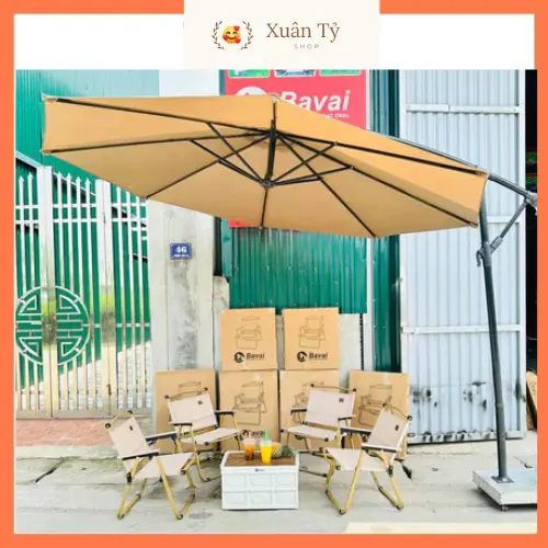 Ô lệch tâm tròn 3mx3m, hàng nhập khẩu chất lượng cao. Khung sơn tĩnh điện chống rỉ, vải polyester chống thấm, chân đế inox. Bảo hành khung lên tới 2 năm