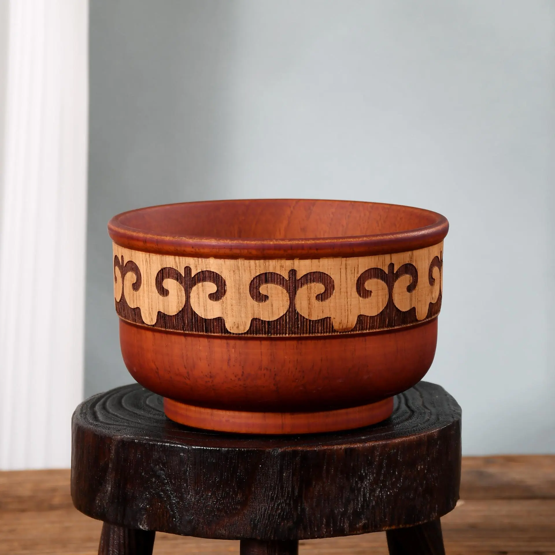 Wooden Bowl, 1 Count Exquisite Carved Pattern Bowl, Fruit Bowl, Salad Bowl, Household Bowl for Home Kitchen Dining Room