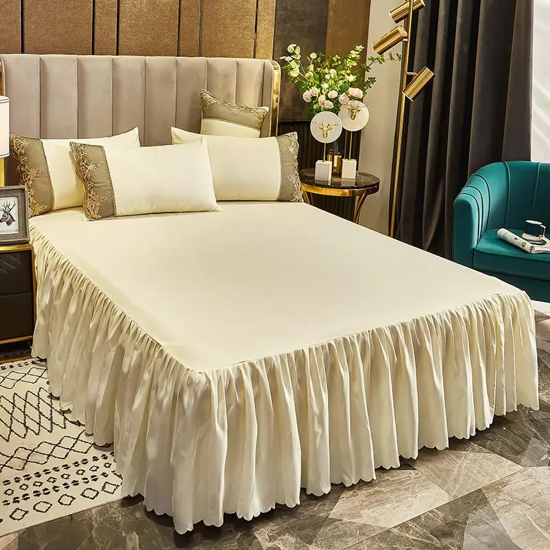 Solid Color Bed Skirt, 1 Set Adjustable Elastic Bed Cover, Easy To Clean Bedding Supplies for Home Bedroom Hotel Dormitory 6