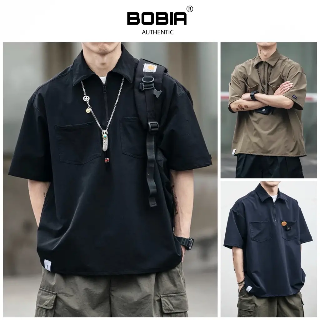 Áo sơ mi Khóa kéo tay ngắn nam nữ unisex form rộng tay lỡ basic, chất vải kaki cao cấp, thời trang 4 mùa,đi chơi, đi làm