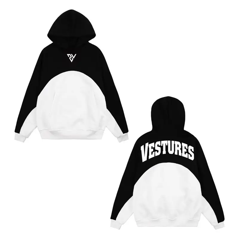 Áo khoác hoodie đen VS chữ thêu nổi, phom rộng dễ mặc Dài Tay Có Túi