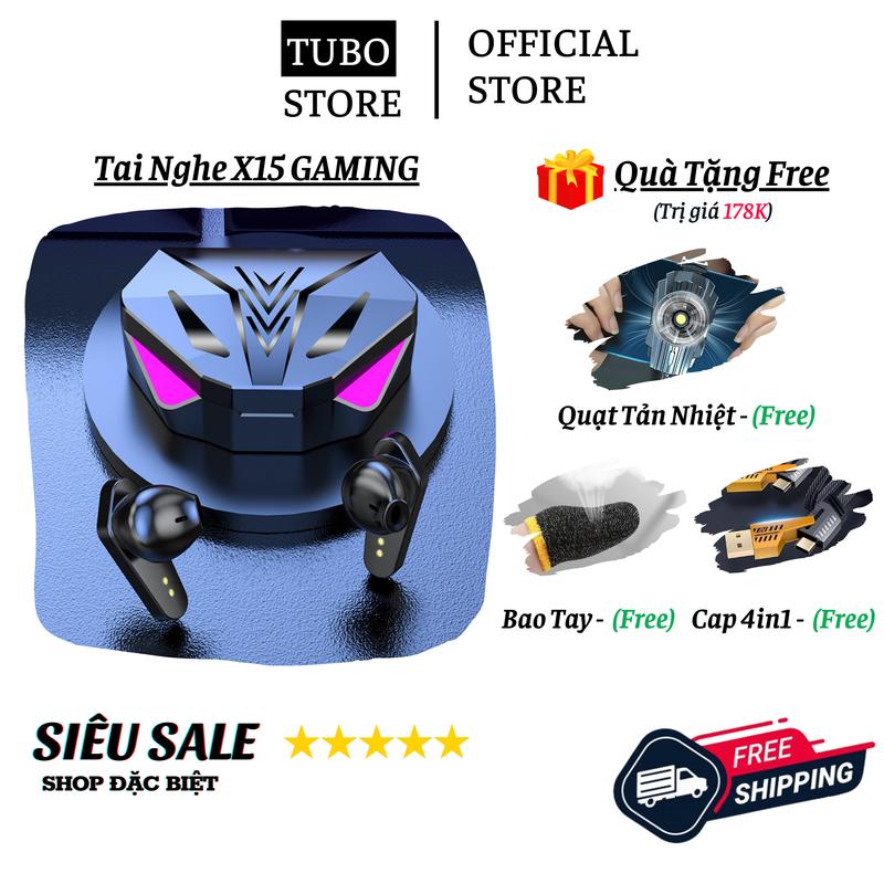 SUPER GAMING Tai Nghe Bluetooth X15 Gaming Phiên Bản 2024 Tối Ưu Độ Trễ Bluetooth 5.3 Ổn Định - Tặng Kèm Bao Tay + Quạt Tản Nhiệt + Cap Sạc Nhanh 4in1 Earphone Led Nhét Tai Nghe Nhạc Kem