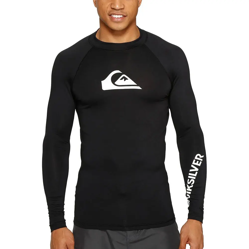 ชุดดำน้ำชาย, Quiksilver, เสื้อยืดแขนยาวป้องกันรอยขีดข่วน, ชุดว่ายน้ำป้องกันแสงแดดยูวี, เสื้อโต้คลื่นรัดรูป, เหมาะสำหรับการว่ายน้ำ, ชุดว่ายน้ำ, Rashguard