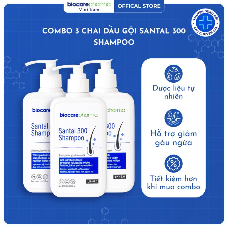 Biocarepharma combo 3 chai dầu gội hỗ trợ gàu nấm ngứa Santal 300 chai 200ml.