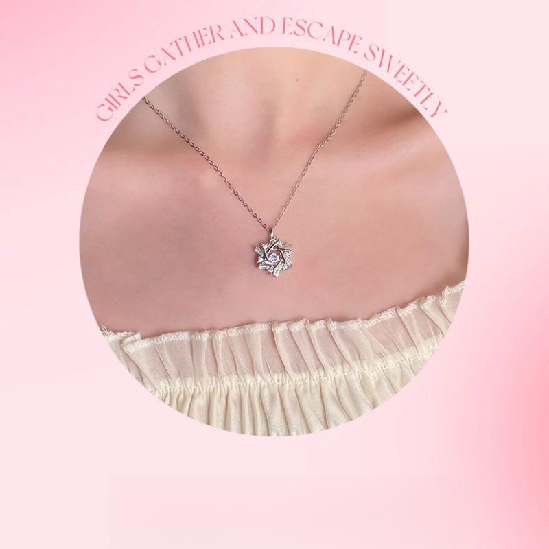 Product Introduction of Silver Titanium Steel Cross Chain Necklace with Winter Beating Heart Snowflake Pendant for Women Sweet Light Luxury Clavicle Chain 11