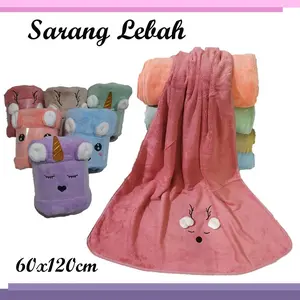 PROMO !!! Handuk Anak Microfiber Sarang Lebah Uk 60x120 Bordir Animal/Bordir Mata Bayi - LIVE Anak-Anak Souvenir