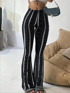 Pantalones de campana con estampado geométrico para mujer, cómodos y casuales para uso diario, pantalones para todas las estaciones