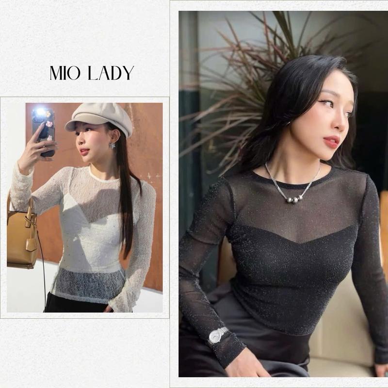 Áo Thun Nhũ Bling Kim Sa Dài Tay Có Lớp Lót Cho Nữ Miolady phù hợp đi tiệc đi chơi - Top