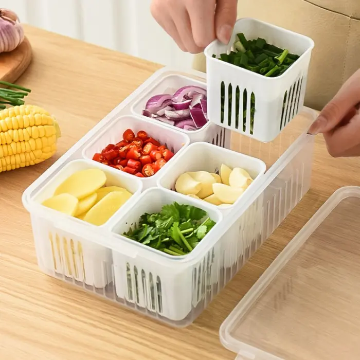 Kotak Saringan Sayur Makanan Sekat 6 Box Penyimpan Kulkas 2 pengunci