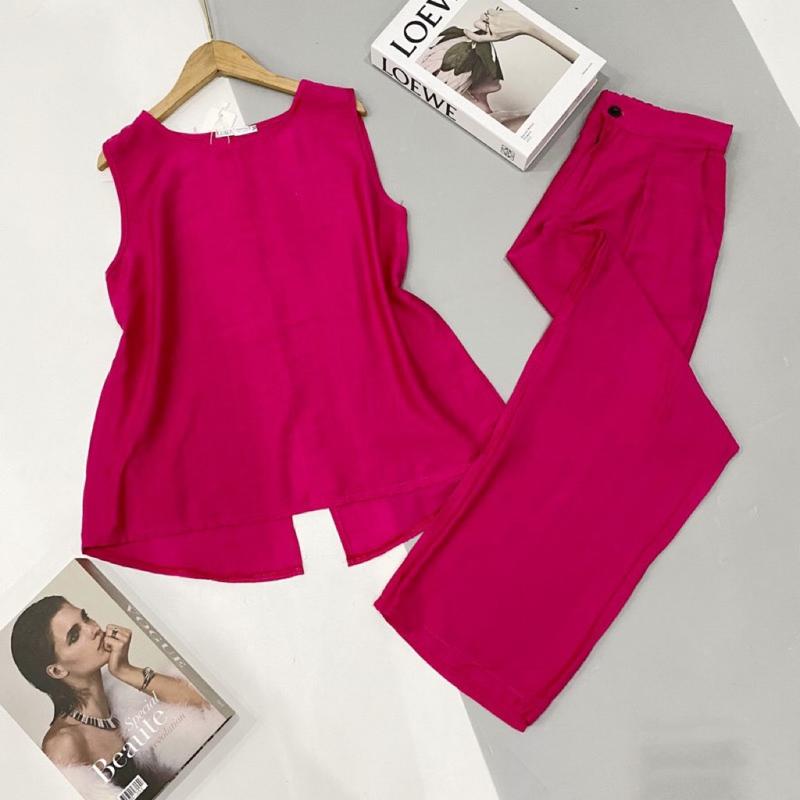 Set Đũi sát nách quần dài,xẻ tà mặt sau áo.Đủ size 40-75kg Nữ Women Top Nâu 6