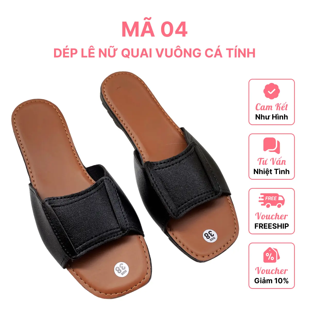 Mã 04 - Dép lê quai ngang, nơ vuông, đế bệt, quai mềm - dép đi ở nhà, đi dạo DéP Nữ Shoes Đồng GiàY Sandal Hoa vừa [gợi ý]đen