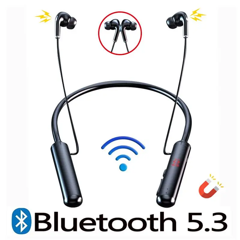 Sport Bluetooth 5.3 Headphones Wireless Neckband Running Headset Sweartproof Sport In-ear Earbuds Noise Reduction Earphones with Mic